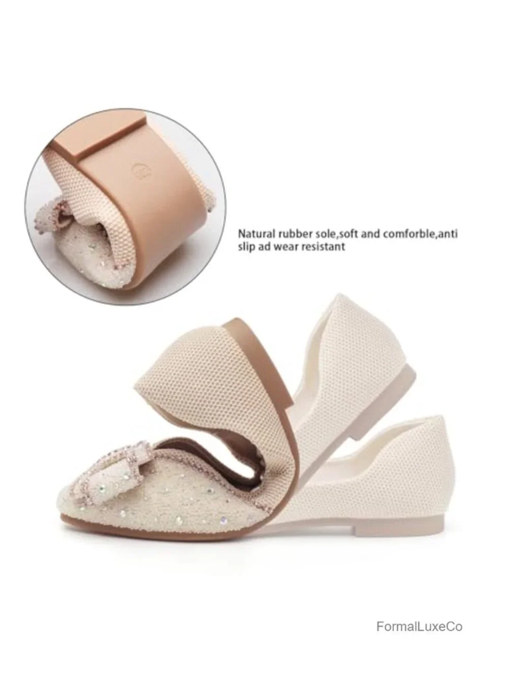 Women's Rhinestone Square Toe Ballet Flat Slip-On Walking Shoes